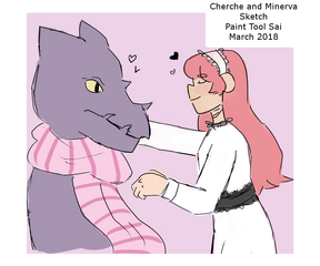 Cherche and Minerva Sketch in Paint Tool Sai